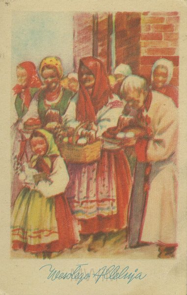 KKE 5267-2.jpg - Dok. Karty Pocztowe dotycząca Wielkanocy, Ryga, 18 IV 1935 r.- od Katkowskich/Warszawa, 6 IV 1947 r. – dla Marii Małyszko/Gudogaje, 9 IV 1944 r. – od Katkowskich.